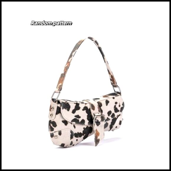 Y2K Leopard Print Shoulder Bag Retro Denim Satchel Top Handle Clutch - Picture 2 of 6